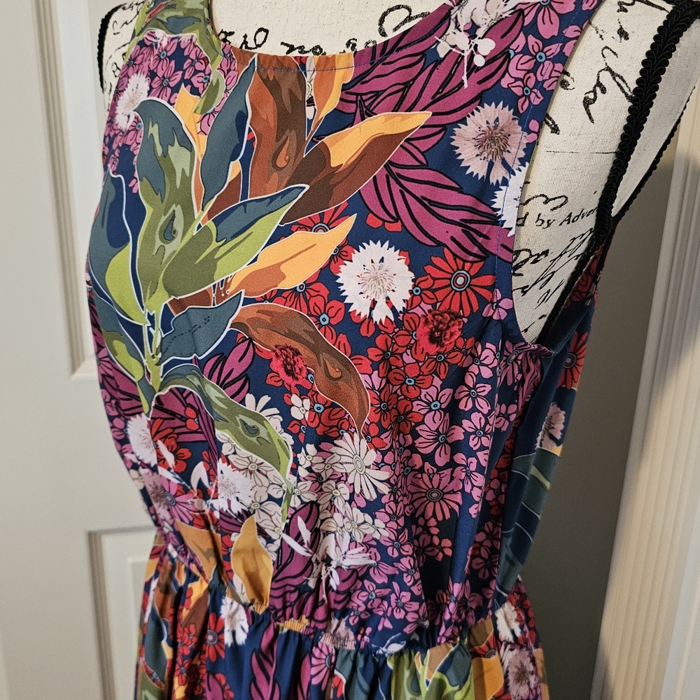eShakti Tropical Floral Sharkbite Hem Dress - Picture 2 of 4